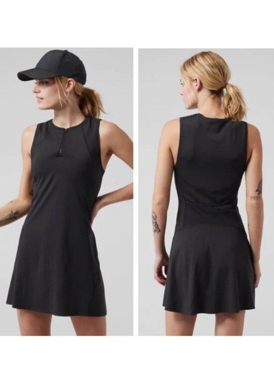 Athleta Dresses & Skirts - Athleta Ace Black Tennis Dress Sz Small Active Wear 1/4 Zip Sleeveless Golf